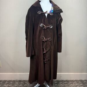 Handmade 70s Women M Brown‎ Suede Hooded Longline Winter Coat Vintage